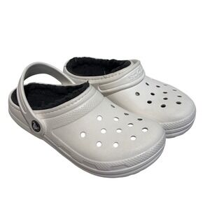 Crocs Kids White Classic Fuzz Lined Clog Shoes Sz Junior 3‎ Big Kids comfort